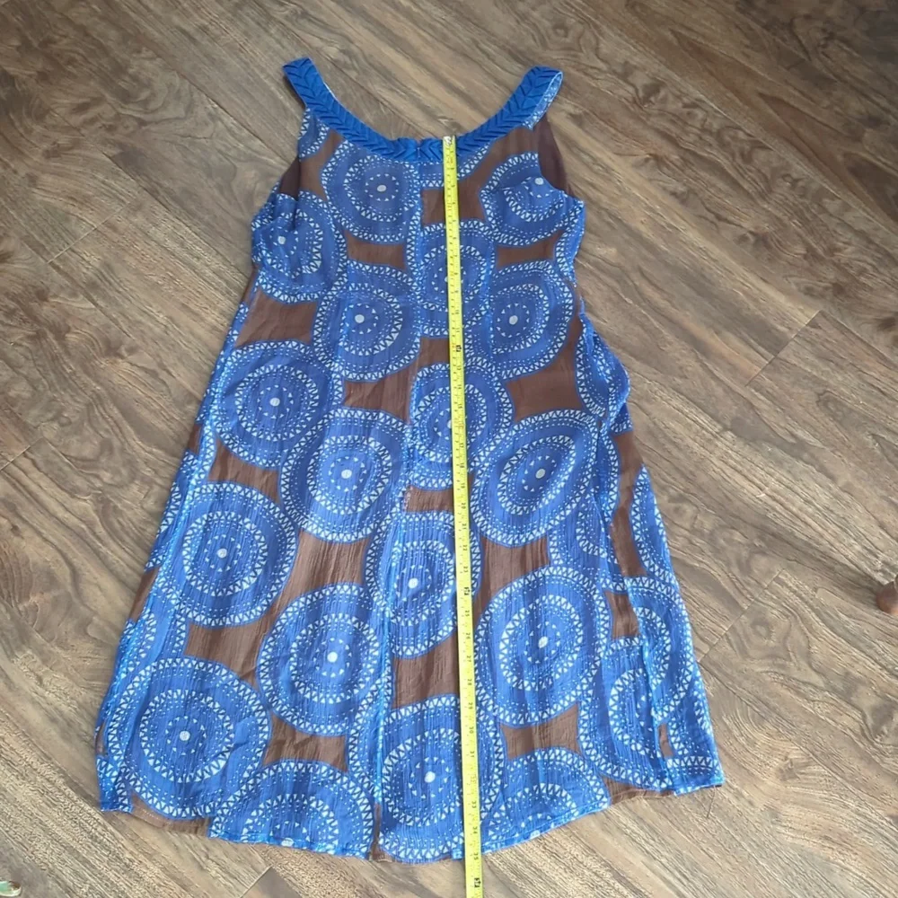 Tory Burch 100% Silk Sleeveless Blue & Brown Dress